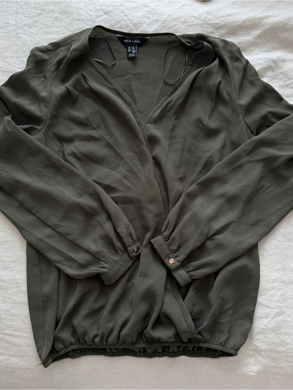 New Look Olive Green V-Neck Blouse